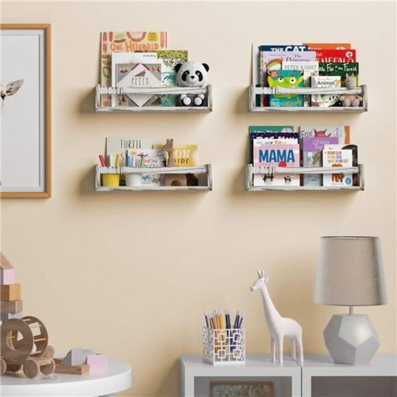 Wall Mounted Floating Shelves for Nursery Decor - Kid’s Room Bookshelf Display -